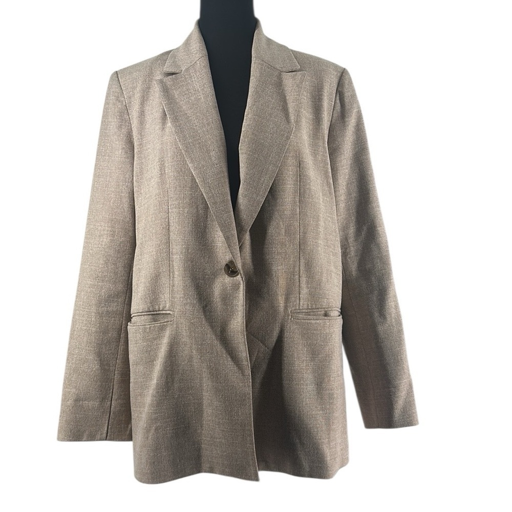 Zara Blazer beige neutral straight minimalist jacket career sz sm